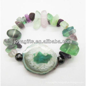 Natural agate gemstone beads and Fluorite chip gemstone stretch gemstone bracelet